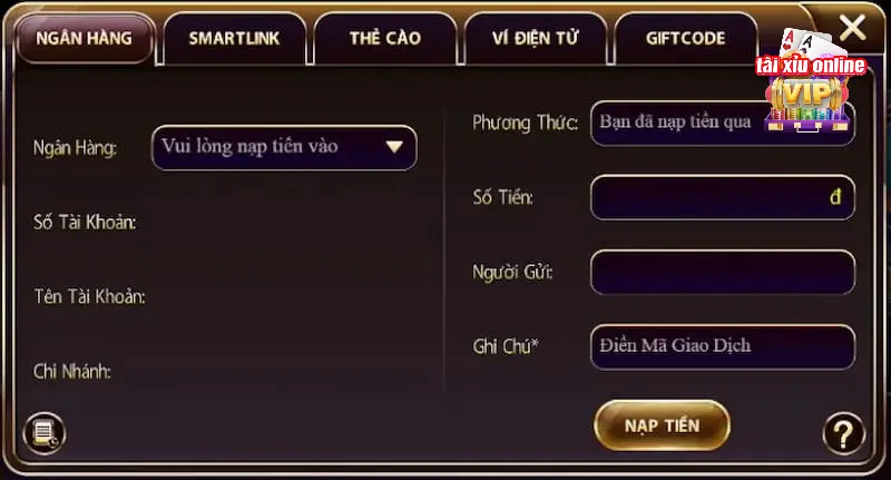 Nạp tiền vào Tài xỉu online qua ngân hàng trực tuyến dễ dàng